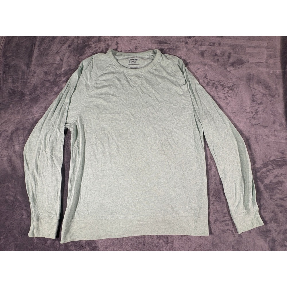 Old Navy Mens Long Sleeve Crew Neck Shirt Large Heather Green Cotton Blend